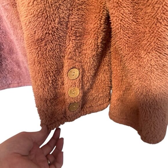 Women’s Cozy Pink Teddy Jacket w/ Cat Ear Hood Button Down Long Sleeve, Size 14 - Picture 6 of 13